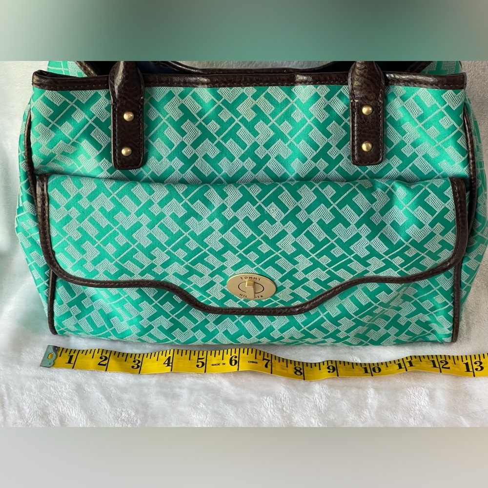 Tommy Hilfiger signature logo teal green satchel tote shoulder bag - Picture 9 of 10